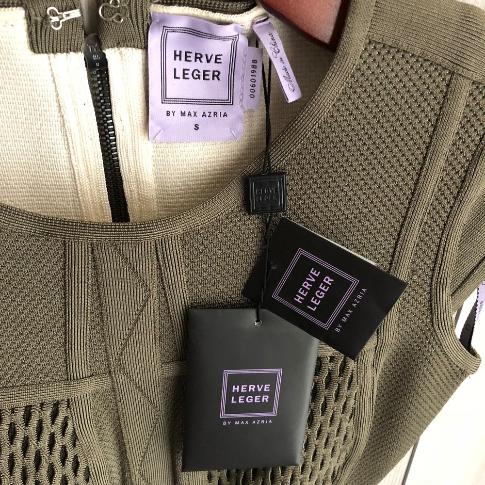 Herve Leger Astrid Olive Peplum Bandage Dress NWOT - Picture 6 of 8